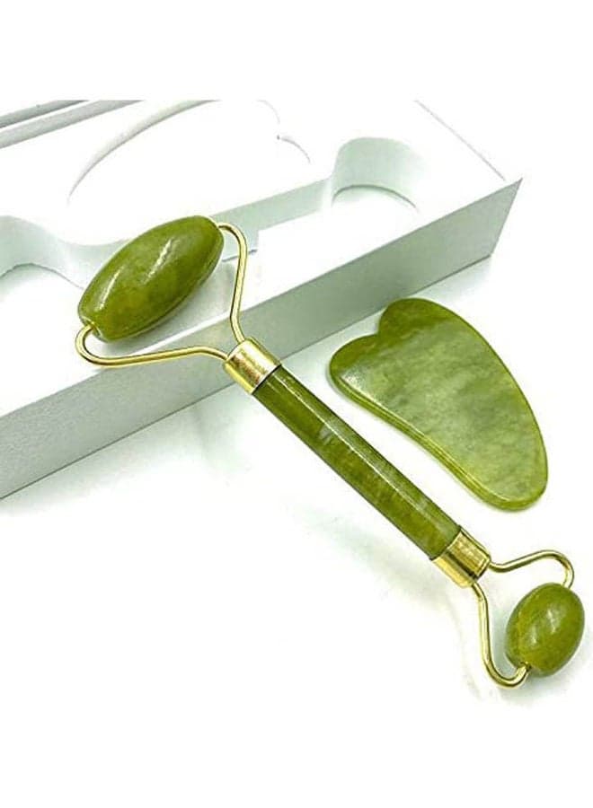 2 In 1 Jade Roller And Gua Sha Set 100% All-Natural Jade Facial Roller For Facial Massage, Face Lift, Anti-Wrinkles By Green Face Massagers & Rollers