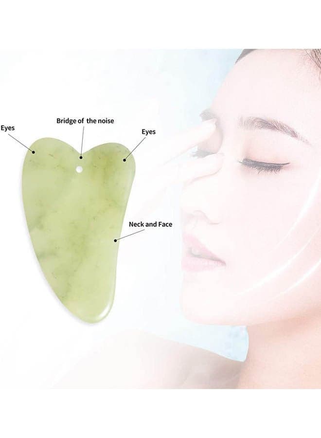 2 Pieces Jade Roller And Gua Sha Sc Massage Tools Green Face Massagers & Rollers (٣)