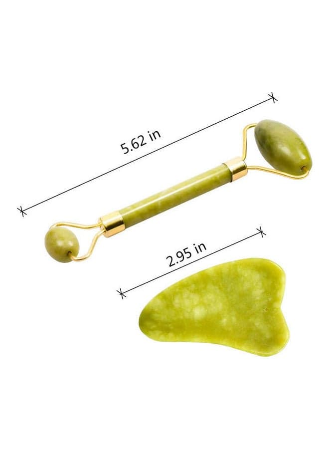 2 In 1 Jade Roller And Gua Sha Set 100% All-Natural Jade Facial Roller For Facial Massage, Face Lift, Anti-Wrinkles By Green Face Massagers & Rollers (٣)