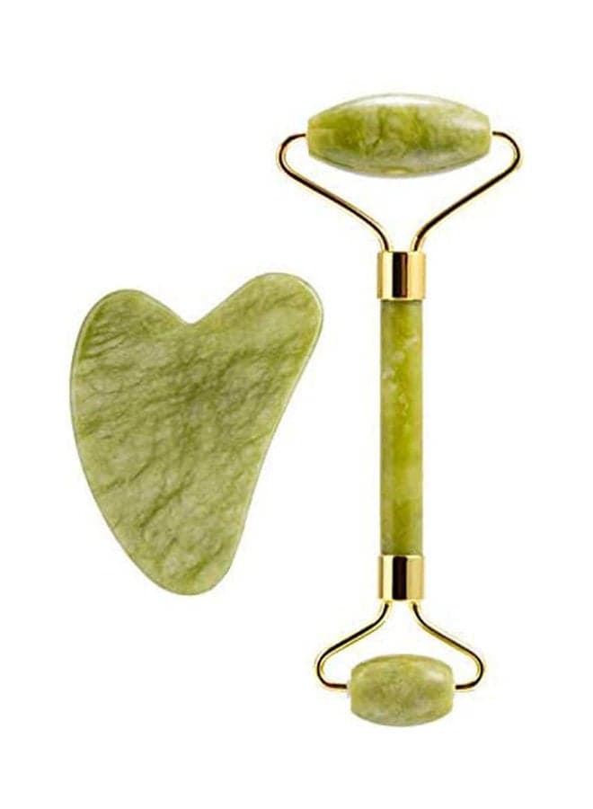 2 Pieces Jade Face Roller Guasha Board Sc Massage Tools Green Face Massagers & Rollers