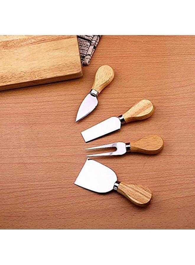 Knife Set For All Kinds Of Cheese - 4 Pieces Of Stainless Steel With Wood Hand Multicolour Knives