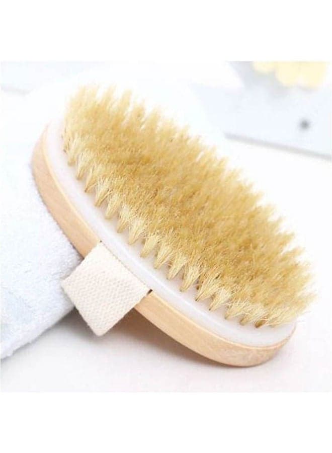 Dry Natural Bristle Wooden Bath Shower Body Brush Beige Bathing Accessories