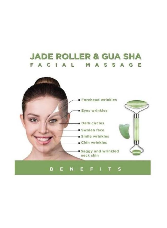 2-Piece Jade Roller Massager With Facial Tool Set Assorted Face Massagers & Rollers (٤)