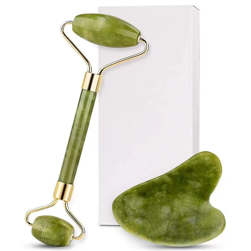 2-Piece Jade Roller Massager With Facial Tool Set Assorted Face Massagers & Rollers