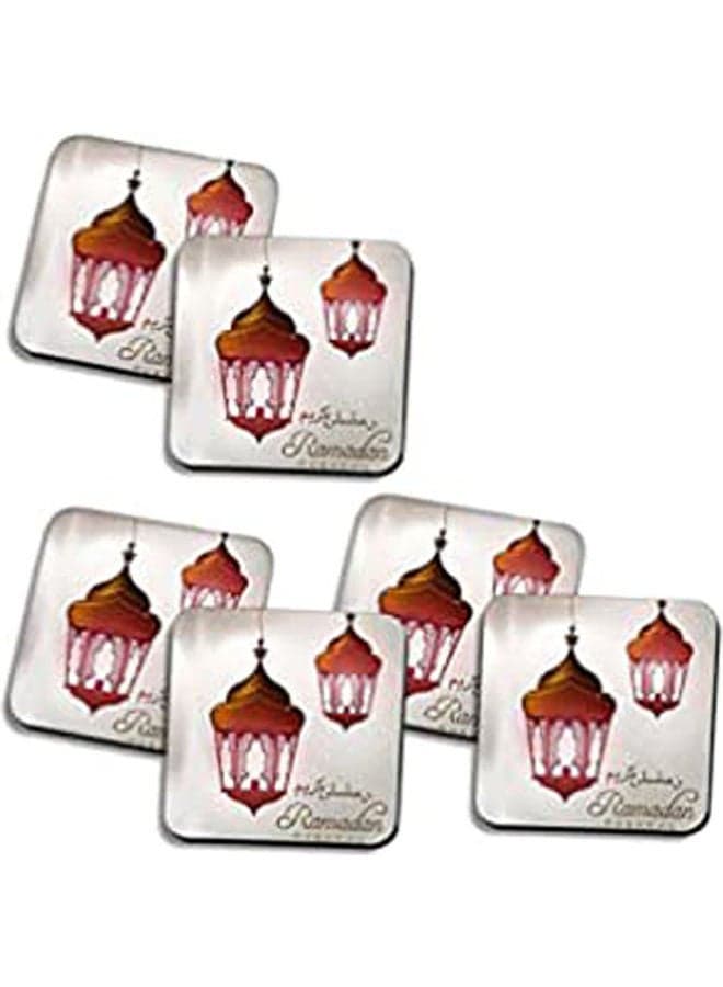 Set Of 6 Ramadan Wooden Coaster Multicolour 10X10cm