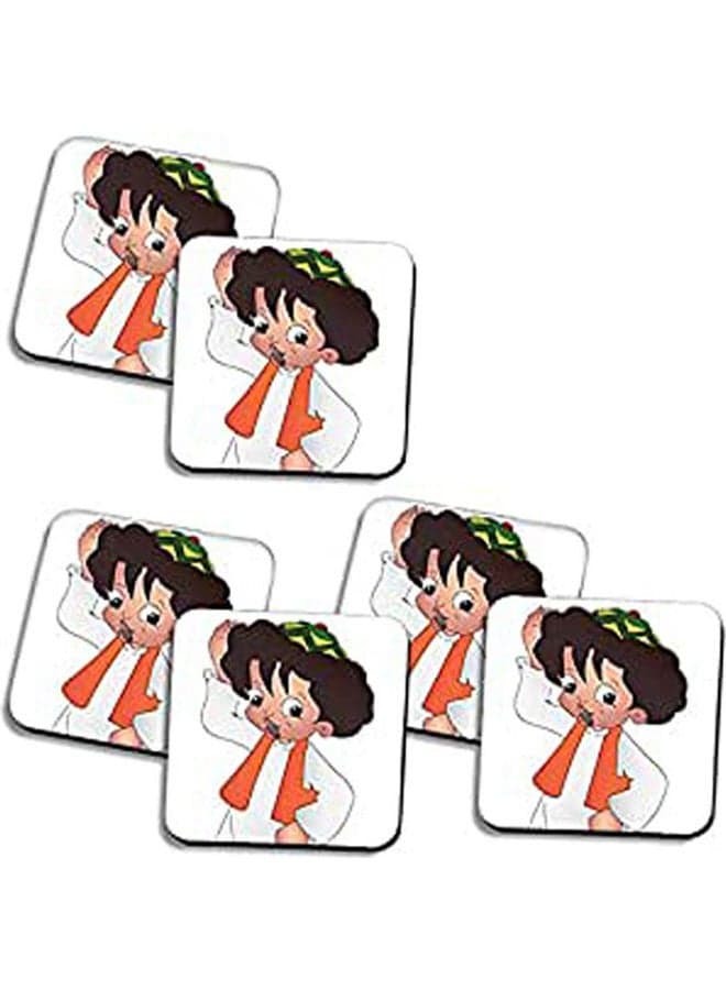 Set Of 6 Ramadan Wooden Coaster Multicolour 10X10cm