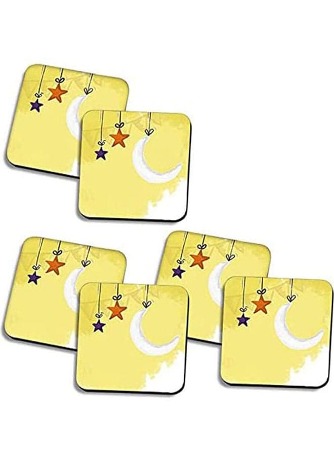 Set Of 6 Ramadan Wooden Coaster Multicolour 10X10cm
