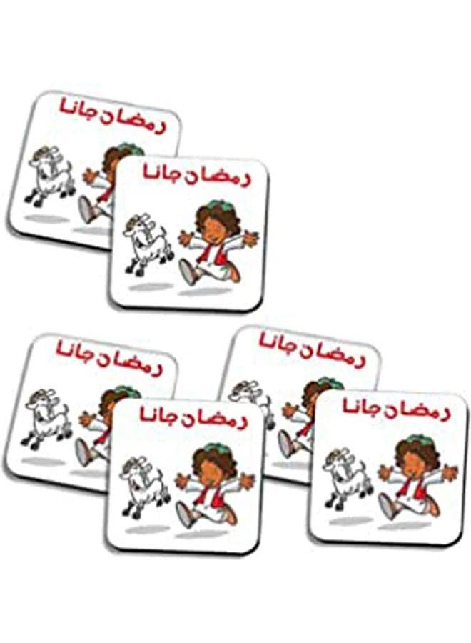 Set Of 6 Ramadan Wooden Coaster Multicolour 10X10cm