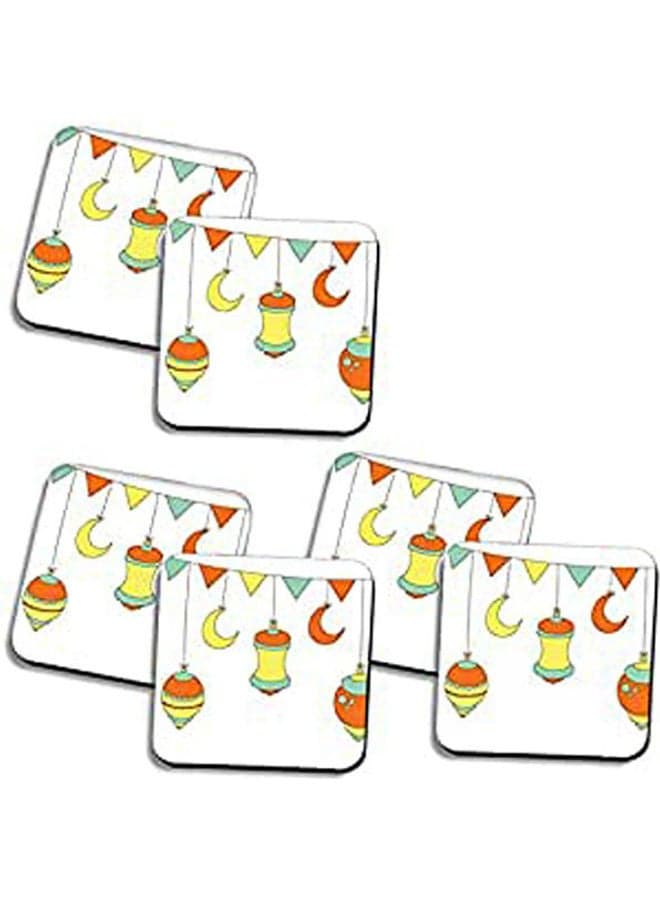 Set Of 6 Ramadan Wooden Coaster Multicolour 10X10cm