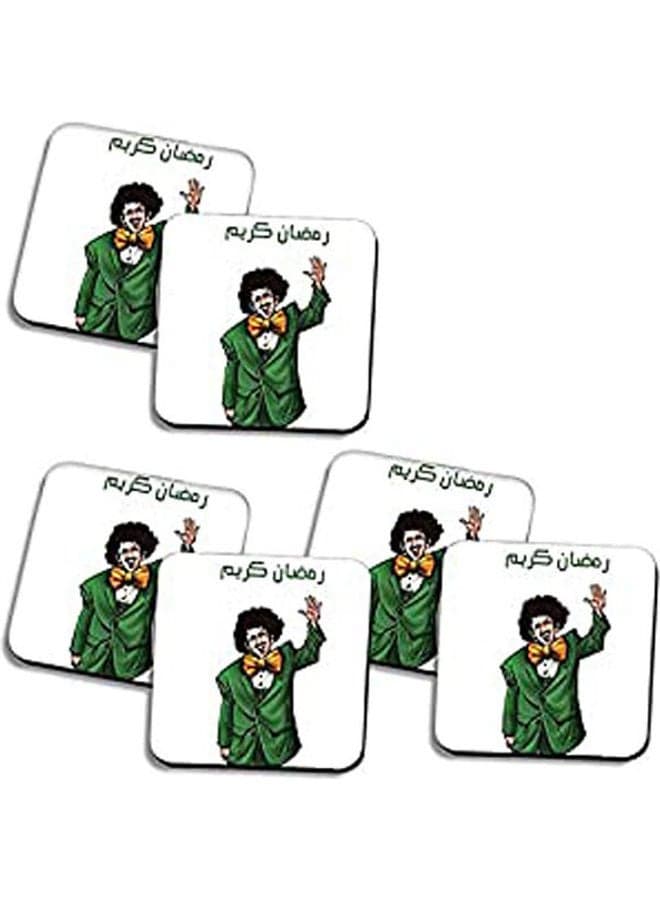 Set Of 6 Ramadan Wooden Coaster Multicolour 10X10cm