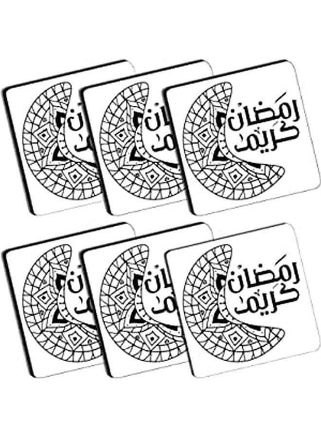 Set Of 6 Ramadan Wooden Coasters Multicolour 10X10cm