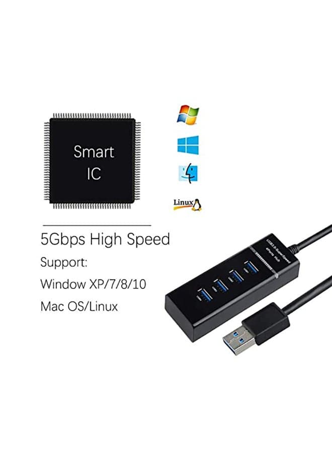 4-Port USB 3.0 Super Speed Hub Black Networking Hubs (3)