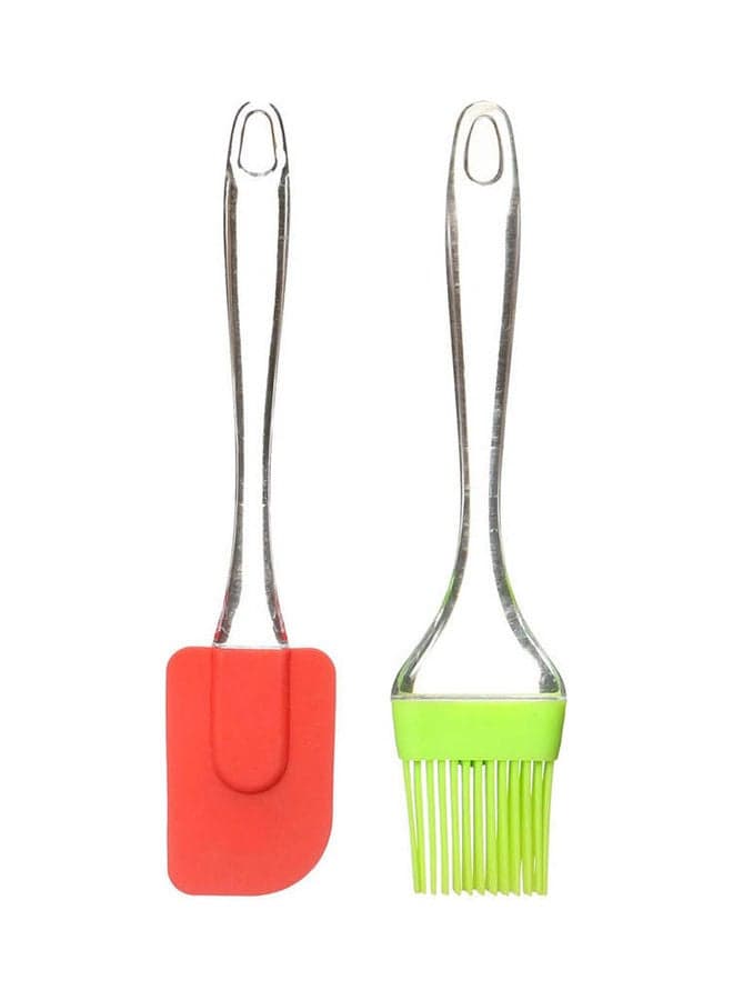 Set Of 2 Pcs Silicone Brush And Spatula Set Multicolour Spatula Turners