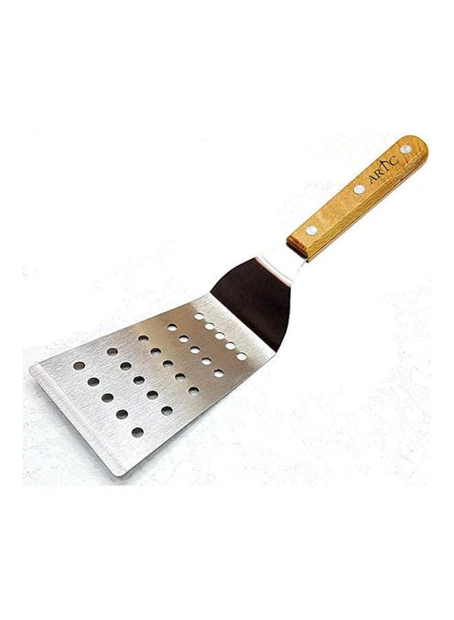 Burger Griddle Food Turner Flipper With Holes Spatula Utensil Wooden Handle Silver