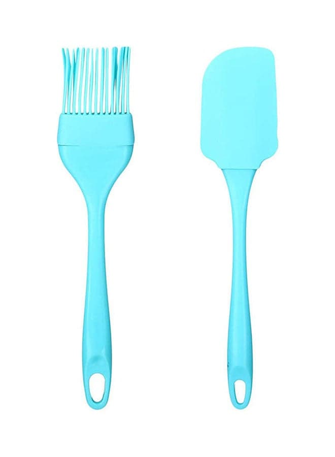 Set Of Silicone Spatula And Brush Light Blue Grilling Brushes