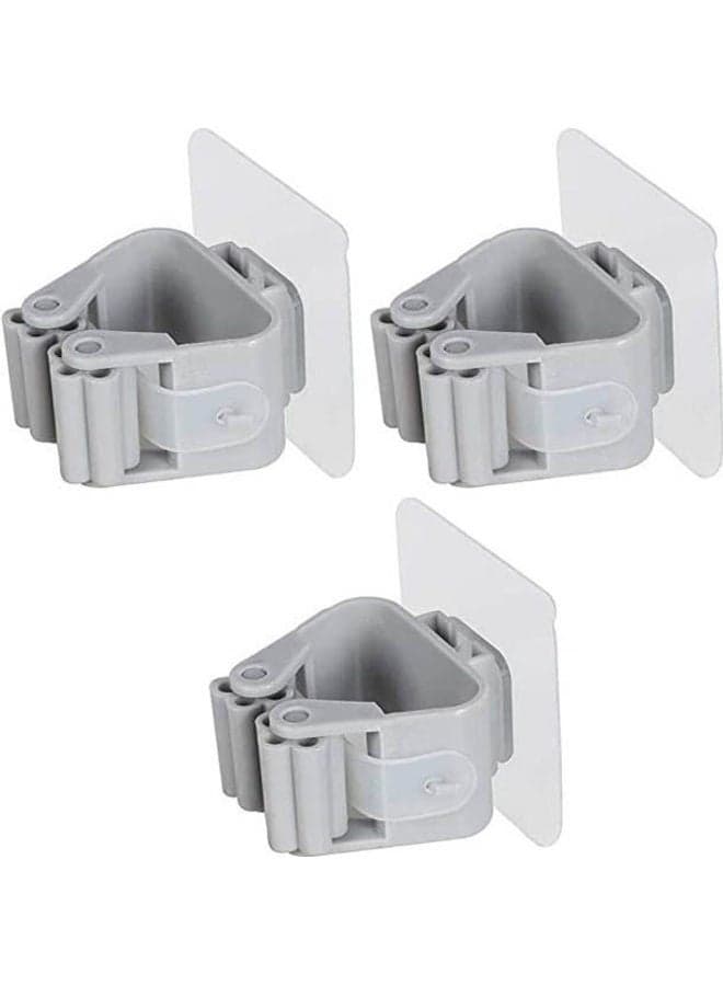 3 Pcs Broom Holder Wall Mounted Mop Holders Broom Grippers Mop Racks Grey 4.4cm