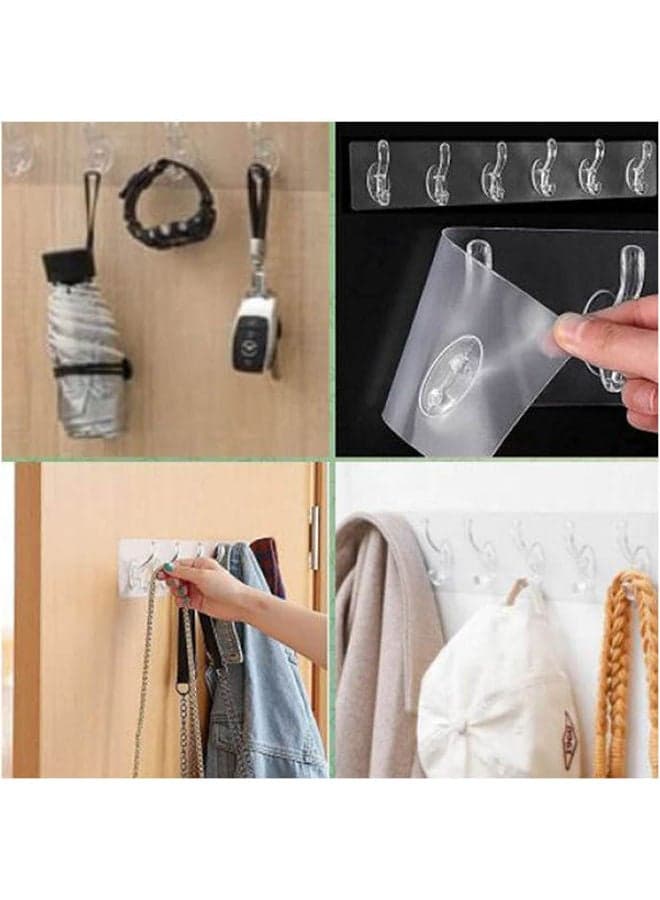 A Multi Use Holder With 6 Hooks Self Adhesive For Hanging Keys Accessories Clothes Etc- Clear Towel Hooks