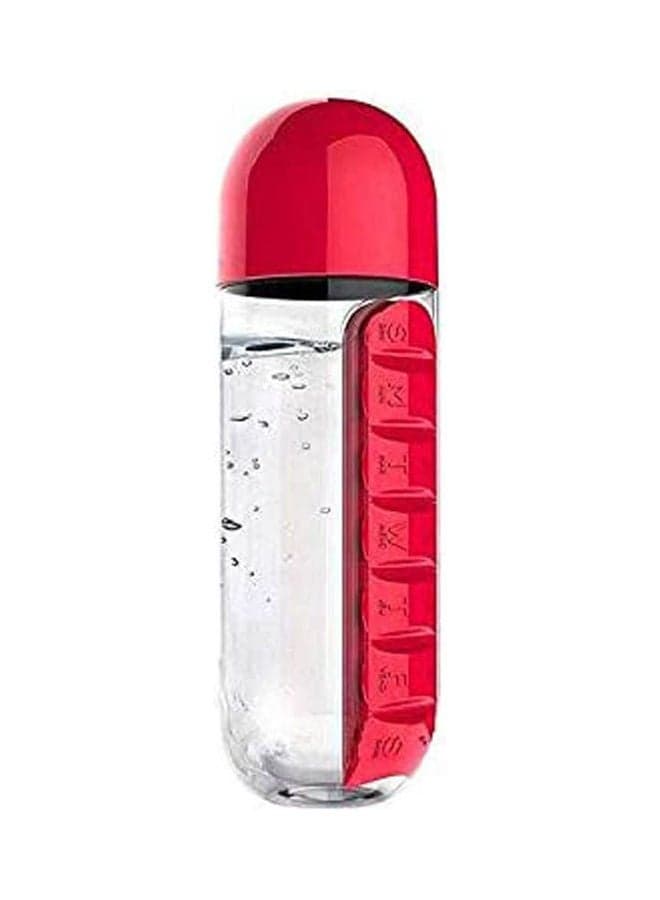 2 In 1 Sport Water Bottle With 7 Grids Daily Pill Box Organizer Red 600ml