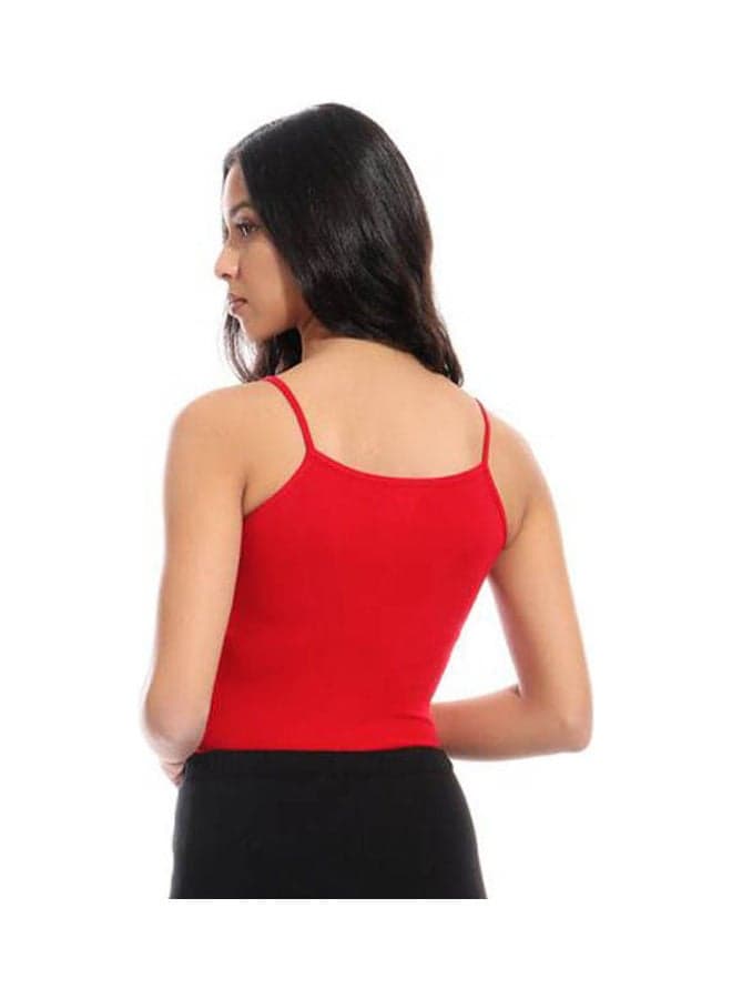 Cotton Stretch Plain Spaghetti Top Red Women's Bodysuits (3)