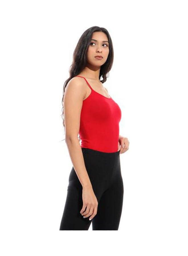 Cotton Stretch Plain Spaghetti Top Red Women's Bodysuits (4)