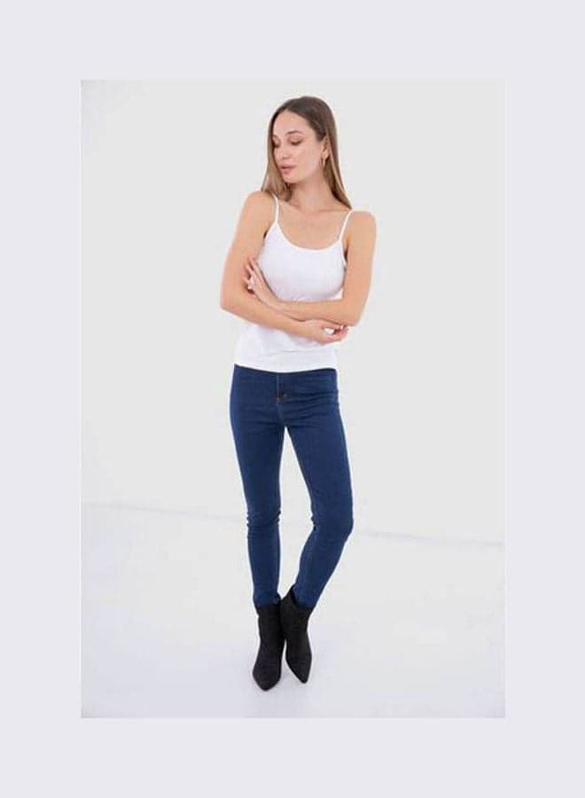 Cotton Stretch Plain Spaghetti Top White Women's Bodysuits