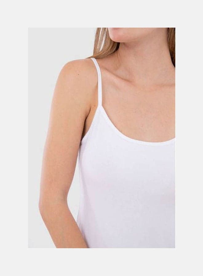 Cotton Stretch Plain Spaghetti Top White Women's Bodysuits (3)