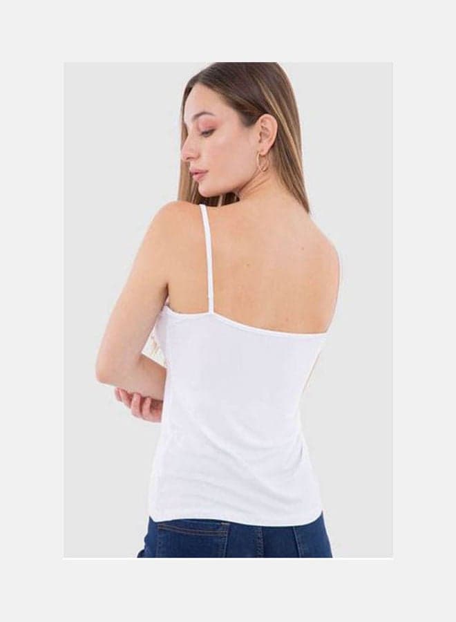 Cotton Stretch Plain Spaghetti Top White Women's Bodysuits (4)