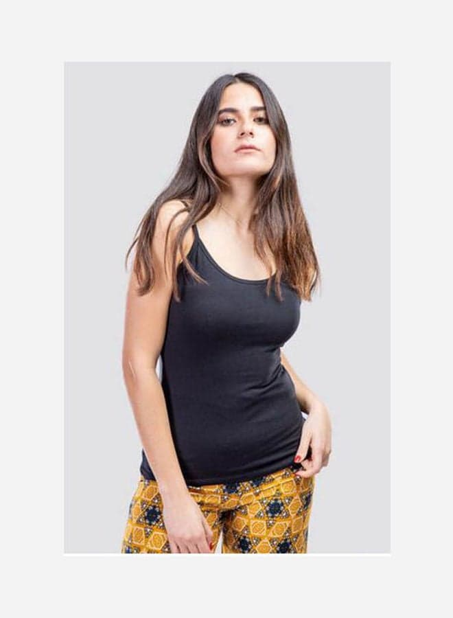 Cotton Stretch Plain Spaghetti Top Black Women's Undershirts
