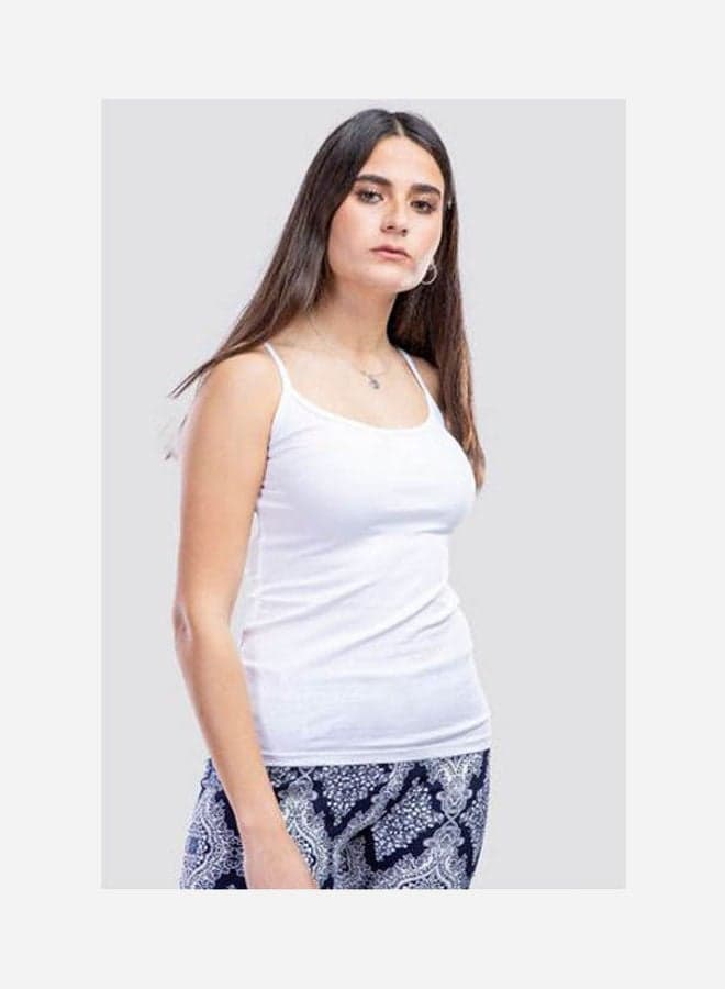 Cotton Stretch Plain Spaghetti Top White Women's Undershirts (4)