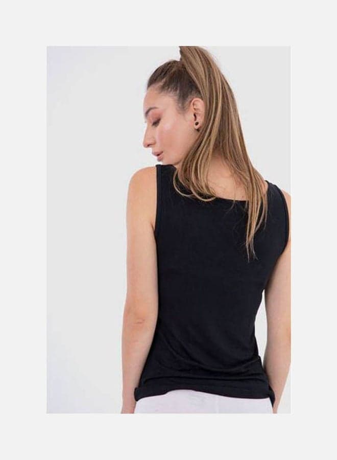 Women's Cotton Stretch Plain Tank Top Black Women's T-shirts (٣)