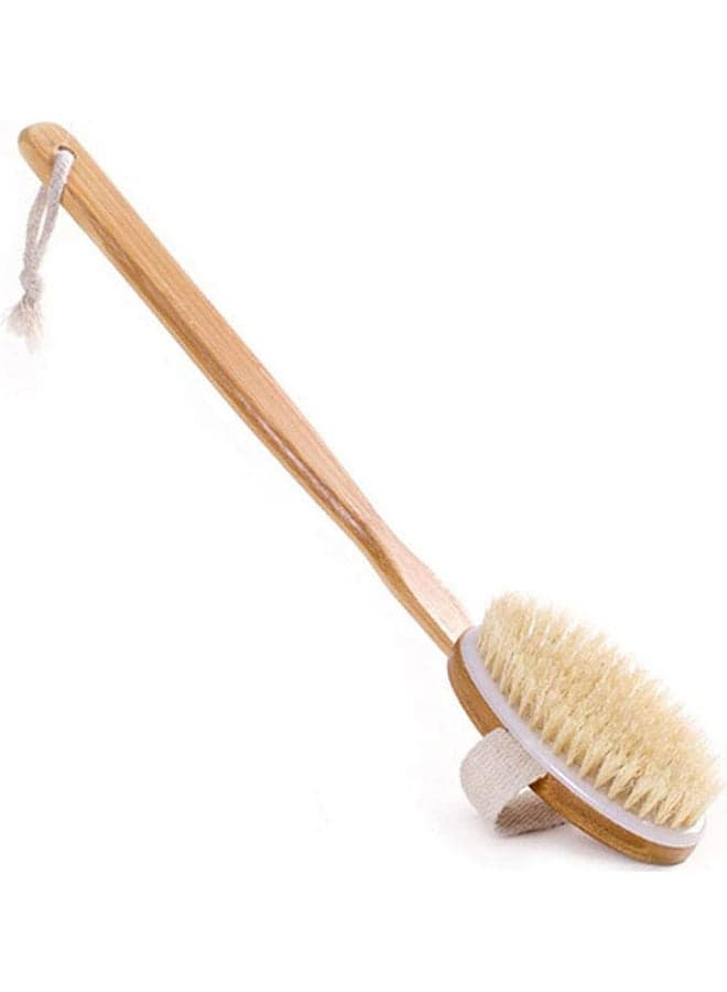 Bath Brush Long Wood Handle Reach Back Body Shower Bristle Scrubber Beige 41.3x9.3x4.7cm