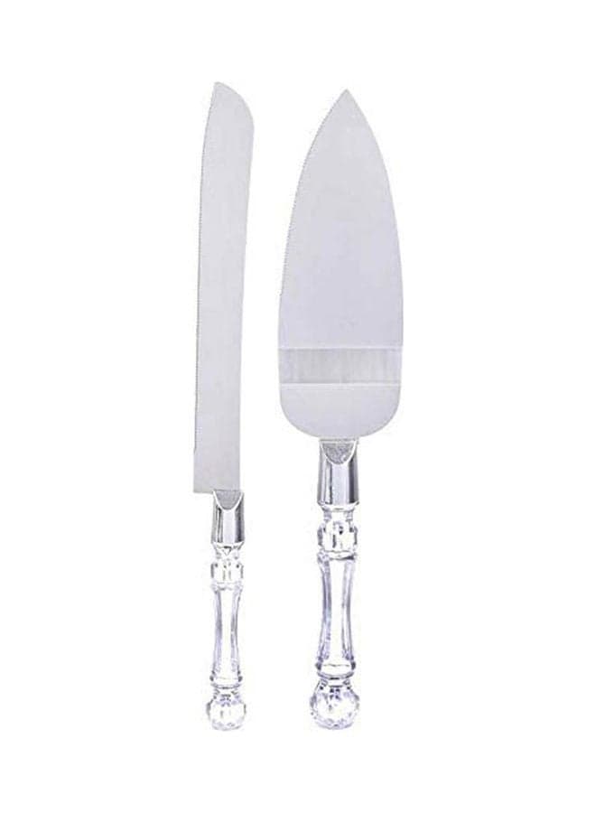 Cake Knife And Server Set With Crystal Handle2 Pcs Silver Knives