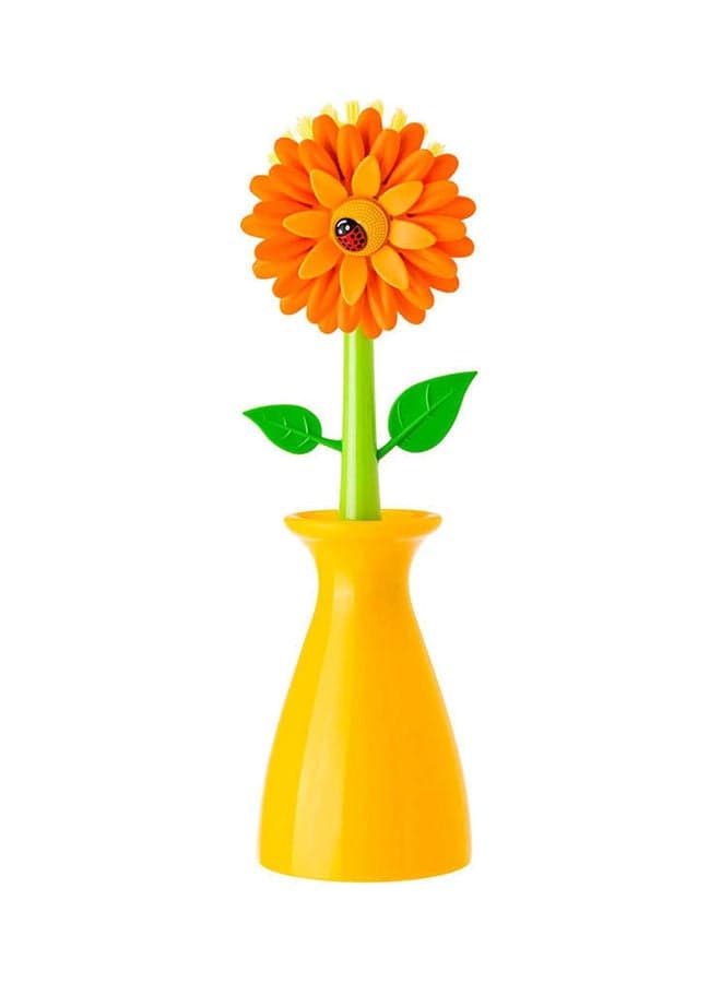 Flower Power Dishwashing Brush With Vase Stand Orange Cleaning Brushes