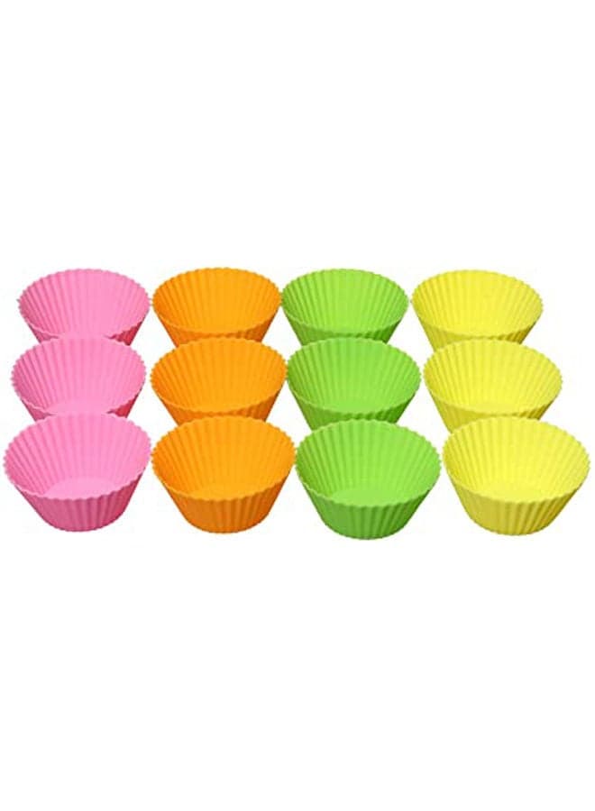 Set Of 12 Pieces -1 Dozen Round Shaped Cake Baking Molds Multicolour 7X4.7X3.3cm Moulds