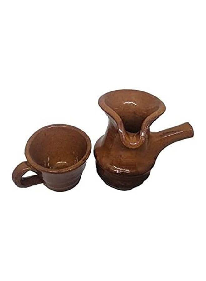Pottery,Brown Coffee Clay Pot With A Clay Cup Brown