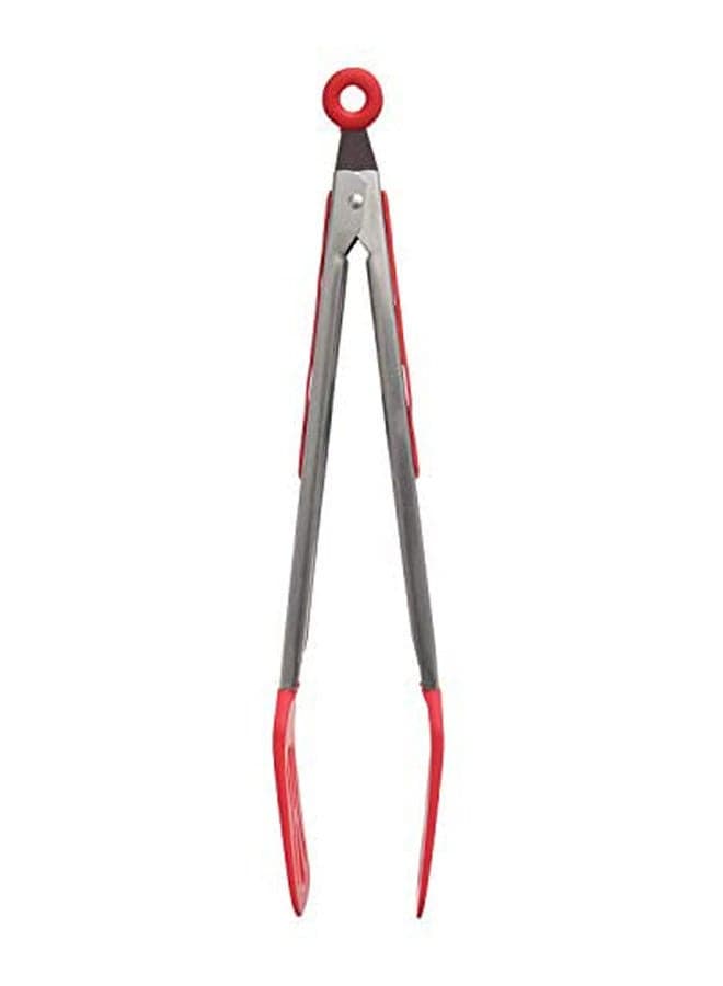 Silicone Food Tong With Stainless Steel Handle Silicon Metal Red