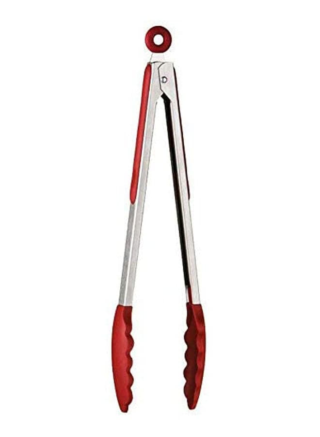 Silicone Kitchen Cooking Salad Serving Bbq Tongs Stainless Steel Handle Utensil Red