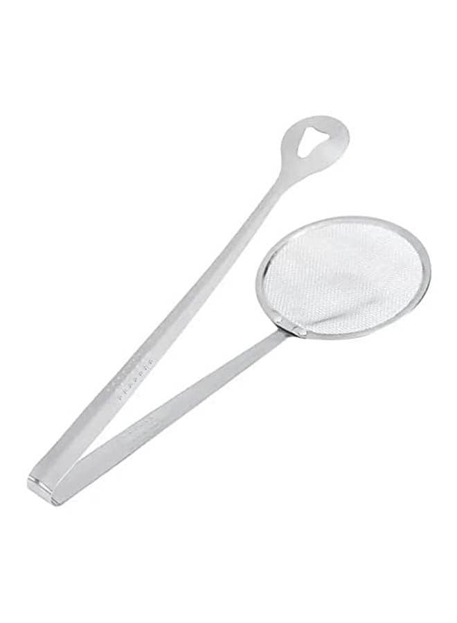 Icome Food Clip Fryer Strainer Fried Tong Frying Mesh Colander Filter Oil Drainer Silver