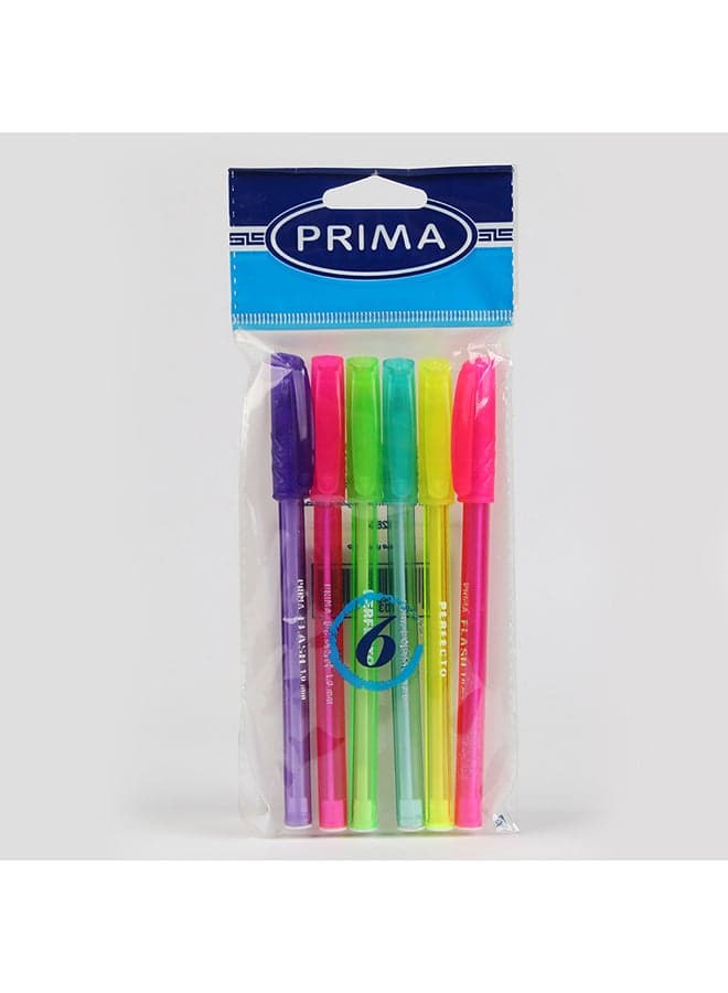 Prima Flash Ballpoint Pen, Set Of 6 Assorted Colors Multicolour