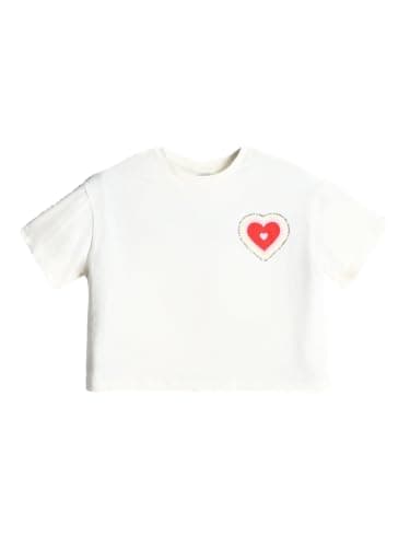 LC WAIKIKI Crew Neck Printed Girls' Crop T Shirt, 8-9 Years - Ecru