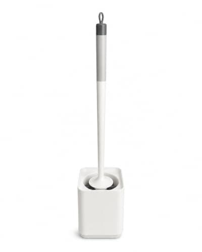 Toilet Brush Set with Holder – Wall Mounted or Floor Standing Bathroom Cleaning Brush – Durable Bristles, Long Handle, Hanging Loop & Compact Design – 40 × 10 × 10 cm (White/Grey)