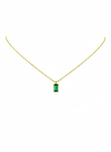 Julia Store 18K Gold Plated Stainless Steel Aesthetic Exquisite Luxury Trendy Cute Small Princess Style Rhinestone Zircon Simulated Green Emerald Pendant Necklace for Women Jewelry Gift