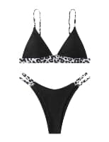 HN 6033 Women's Black Tiger Bikini 2 Piece Korean Butter Lycra One Size