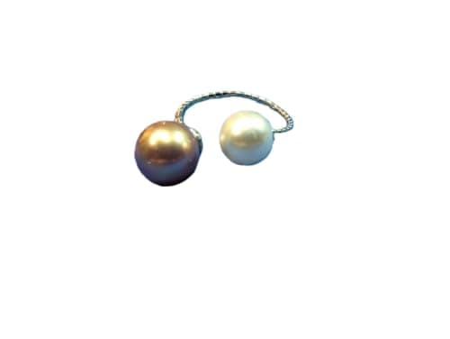 double pearl bypass ring featuring two round pearls