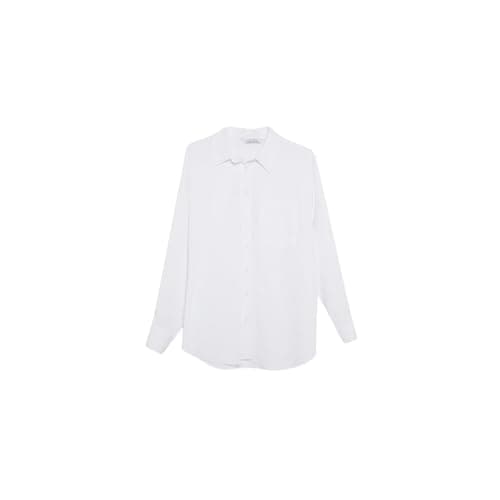 DeFacto Woman Young Oversize Fit Shirt Neck Long Sleeve Woven Top Long Sleeve Shirt,White L
