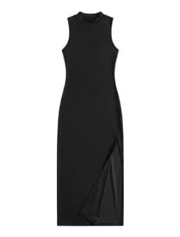Women's Black Long Dress – Slim Fit Sleeveless | Round Neck & Stretch Fabric for Home & Special Time 7736