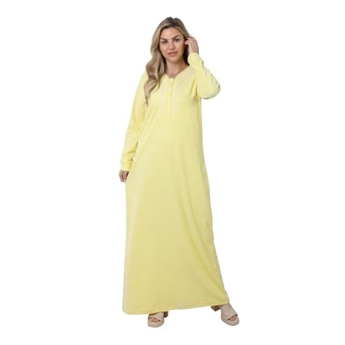 ZECOTEX Distinctive Winter Nightgown for Women | Ribbed Velvet Fabric with Front Embroidery | قميص نوم شتوي قطيفة مضلع بتطريز أنيق | Comfortable Homewear Nightgown nightshirt