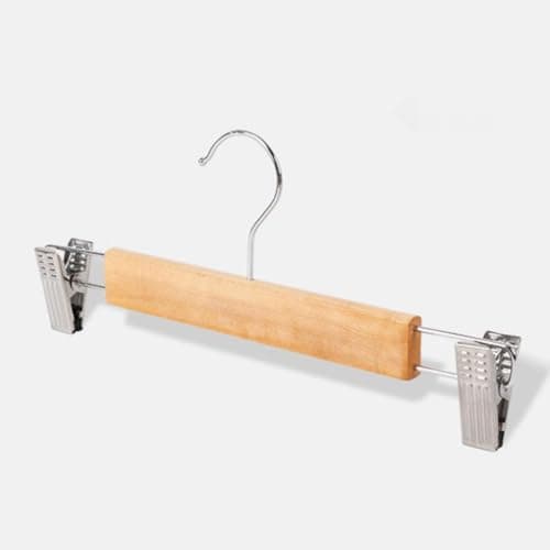 Premium Bamboo Wood Clothes Hanger with Two Adjustable Clips for Pants Skirts and Accessories Durable Wooden Closet Storage Organizer for Home Use