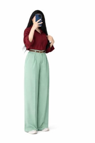 Women's Linen Drawstring Waist Flare Casual Pants - Mint
