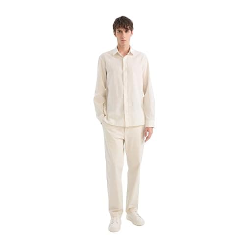 DeFacto Mens Regular Fit Polo Neck Long Sleeve Casual Woven Top Long Sleeve Shirt D6108AX Long Sleeve Shirt